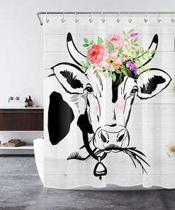 Cow Farmhouse Flower Daisy Shower Curtain - Rustic Bathroom Accessory