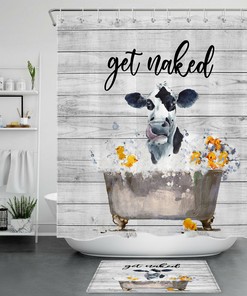 Cow Rustic Planks Shower Curtain for Country Bathroom Decor