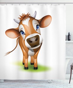 Cow Shower Curtain - Cute Baby Bath Curtain for Farmhouse Bathroom Decor