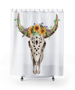 Cow Skull Shower Curtain, Farmhouse Bull Skull Bathroom Decor