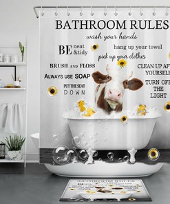 Cow Sunflower Inspirational Words Shower Curtain for Bathroom Decor