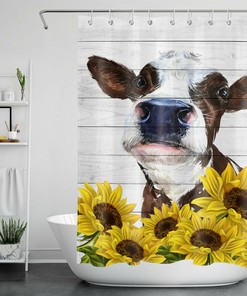 Cow and Floral Wreath Shower Curtain for a Country Chic Bathroom Theme