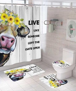 Cow with Garland Shower Curtain, Rustic Bathroom Decor with Country Cow Print