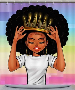 Crown-Wearing African American Women Black Girl Shower Curtain for Regal Bathroom Decor