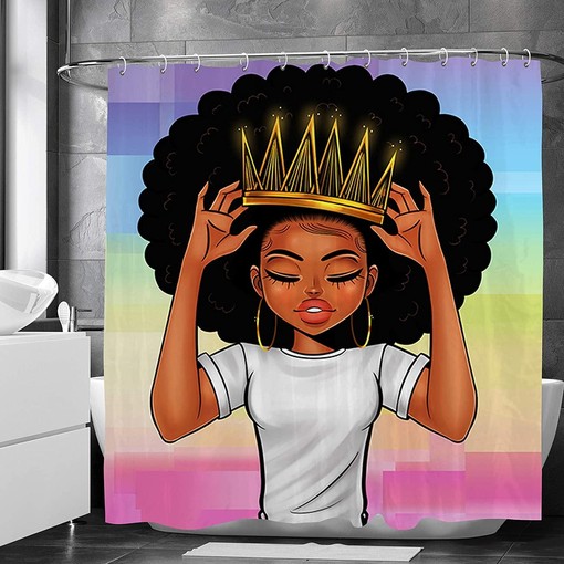 Crown-Wearing African American Women Black Girl Shower Curtain for Regal Bathroom Decor - Image 2