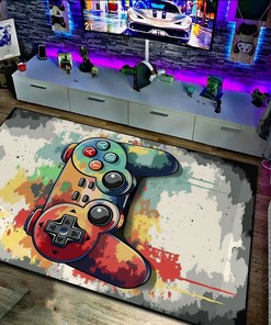 Customizable Gaming Room Themed Area Rug with Shufflezone Game Controller Design for Teen Boys