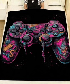 Customizable Video Game Room Decor for Teenage Boys, Personalized Gaming Sherpa Fleece Blanket for Bedroom and Living Room