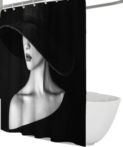 Cute African American Girl Shower Curtain - Pretty Female with Hat Waterproof Bath Decor