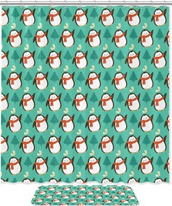 Cute Arctic Penguin Shower Curtain for Kids Bathroom