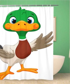 Cute Baby Duck Waving Its Wings Shower Curtain - Colorful Clipart Bathroom Decor
