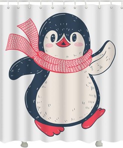 Cute Baby Penguin Shower Curtain - Cartoon Wildlife Bathroom Decor