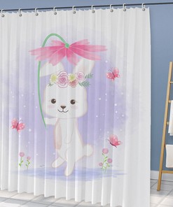 Cute Bunny Flower Waterproof Shower Curtain for Bathroom