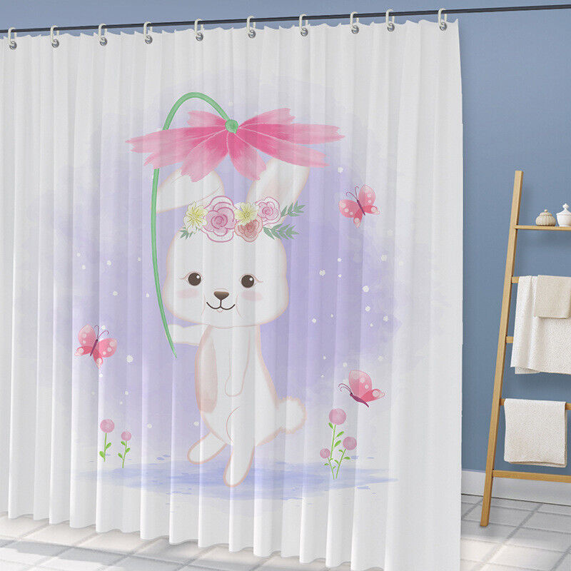 Cute Bunny Flower Waterproof Shower Curtain for Bathroom