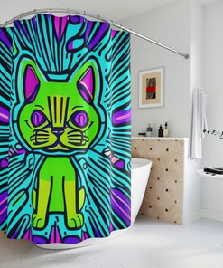 Cute Cat Print Shower Curtain for Kids Bathroom Decor