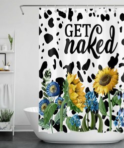 Cute Cow Print Bathroom Decor with Shower Curtain and Toilet Mat