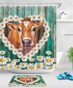Cute Daisy Cow Shower Curtain for a Farmhouse-inspired Bathroom Decor