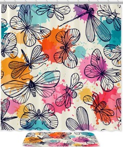Cute Dragonflies and Butterflies Shower Curtain - Bathroom Decor