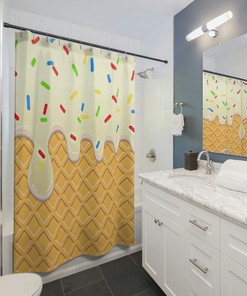 Cute Ice Cream Drip Shower Curtain - Stylish One Sided Print for a Sweet Bathroom Look