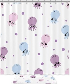 Cute Octopus Waterproof Shower Curtain for Kids Bathroom Decor