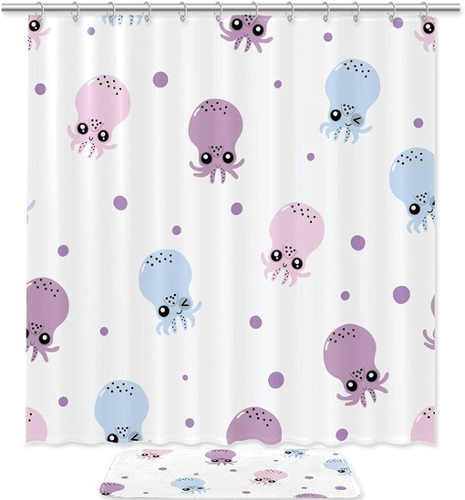 Cute Octopus Waterproof Shower Curtain for Kids Bathroom Decor