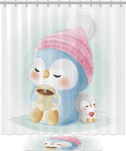Cute Penguin Cartoon Shower Curtain - Waterproof Bathroom Decor