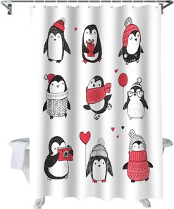 Cute Penguin Holiday Shower Curtain for Bathroom Decor with Bathroom Curtain