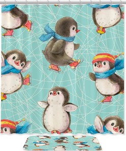 Cute Penguins Shower Curtain with Waterproof Fabric