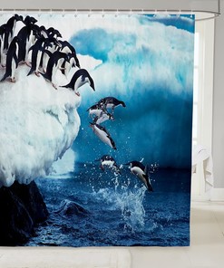 Cute Polar Animal Penguin Shower Curtain for Bathroom Decor