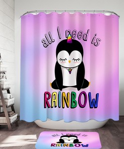 Cute Unicorn and Penguin Shower Curtain for Whimsical Bathroom Decor
