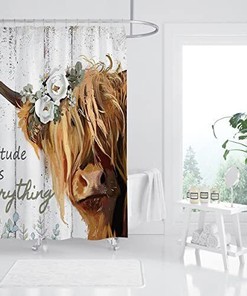 Daisy Flower Get Naked Shower Curtain - Highland Cow Bathroom Accessory with Teal Theme