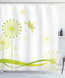 Dandelion Art Dragonfly Shower Curtain for Spring-inspired Bathroom