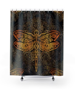 Delightful Dragonfly Black Shower Curtain for Graceful and Charming Bathroom Decor