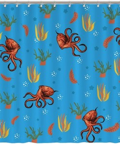Discover the Ocean with Octopus Shower Curtain featuring Ocean Animal by ArogGeld - Ideal for Bathroom Decor