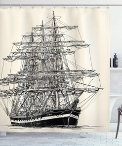 Distinctive Nautical Vintage Style Pirate Ship Shower Curtain Bathroom Decor