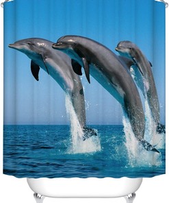 Dolphin Cloth Fabric Bathroom Decors Shower Curtain with Hooks