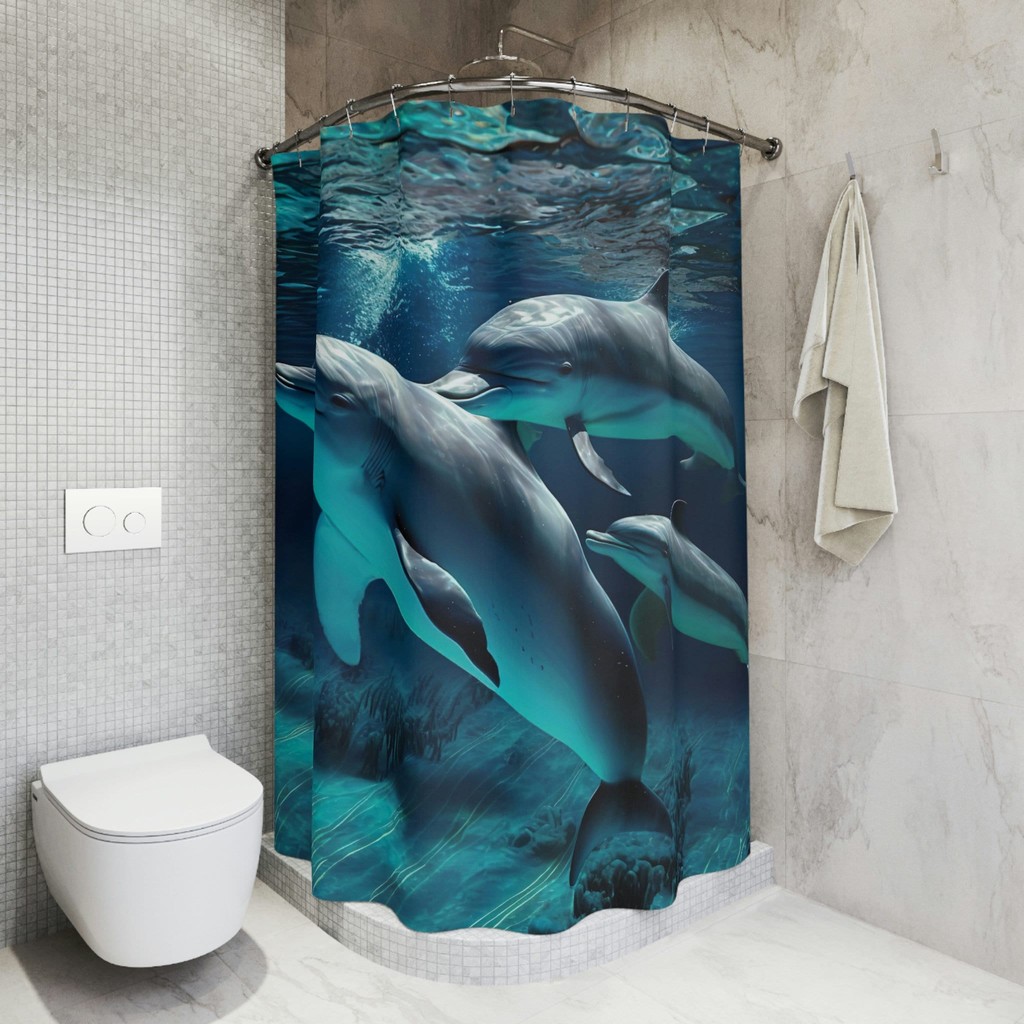 Dolphin Waves Shower Curtain for Kids Bathroom Decor with Cute Dolphin Print Craigshirt