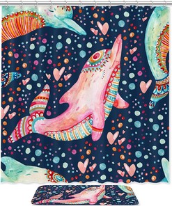 Dolphin and Heart Bathroom Shower Curtain - A Durable and Soft Bath Curtain for Your Bathroom Decor