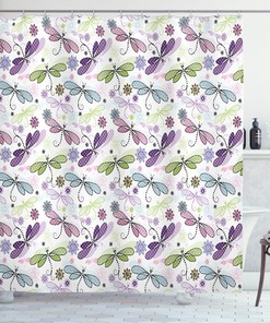 Dragonflies Flowers Print Abstract Shower Curtain for Serene Bathroom Decor