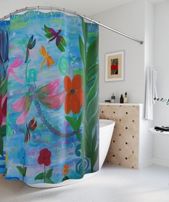 Dragonflies Garden Beach Bathroom Shower Curtain - A Beautifully Designed Curtain to Beautify Your Bathroom Decor