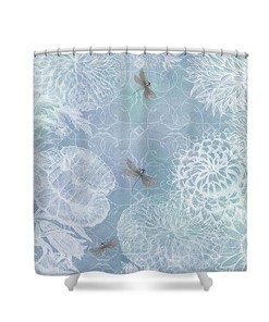 Dragonflies Pastel Shower Curtain in Blue and White - Bathroom and Home Decor
