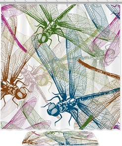 Dragonflies Printed Waterproof Fabric Shower Curtain for a Nature Inspired Bathroom