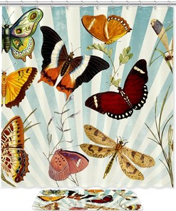 Dragonflies and Butterflies Waterproof Shower Curtain - Cute Bathroom Decor