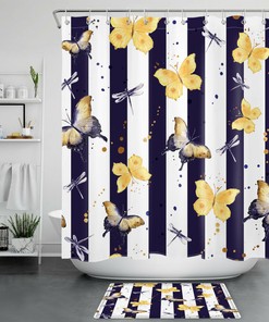 Dragonfly Butterfly Shower Curtain - Abstract Modern Bathroom Decor