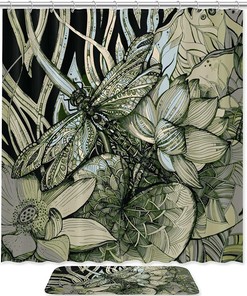 Dragonfly Lotus Waterproof Shower Curtain for Zen Bathroom Decor