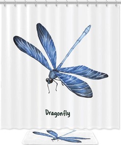 Dragonfly Shower Curtain, Blue Design, Nature and Insect Theme
