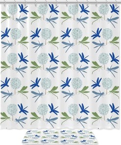 Dragonfly Silhouette Waterproof Shower Curtain for Nature Bathroom Decor