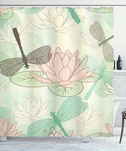 Dragonfly Water Lily Shower Curtain Bathroom Decor