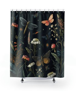 Dragonfly and Wildflower Shower Curtain for Bathroom Decor