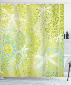 Dragonfly over Mandala Animal Print Shower Curtain for Boho Bathroom Decor