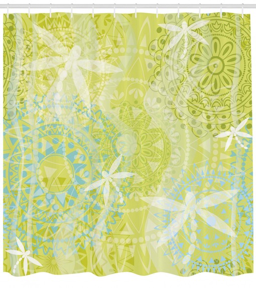 Dragonfly over Mandala Animal Print Shower Curtain for Boho Bathroom Decor - Image 2